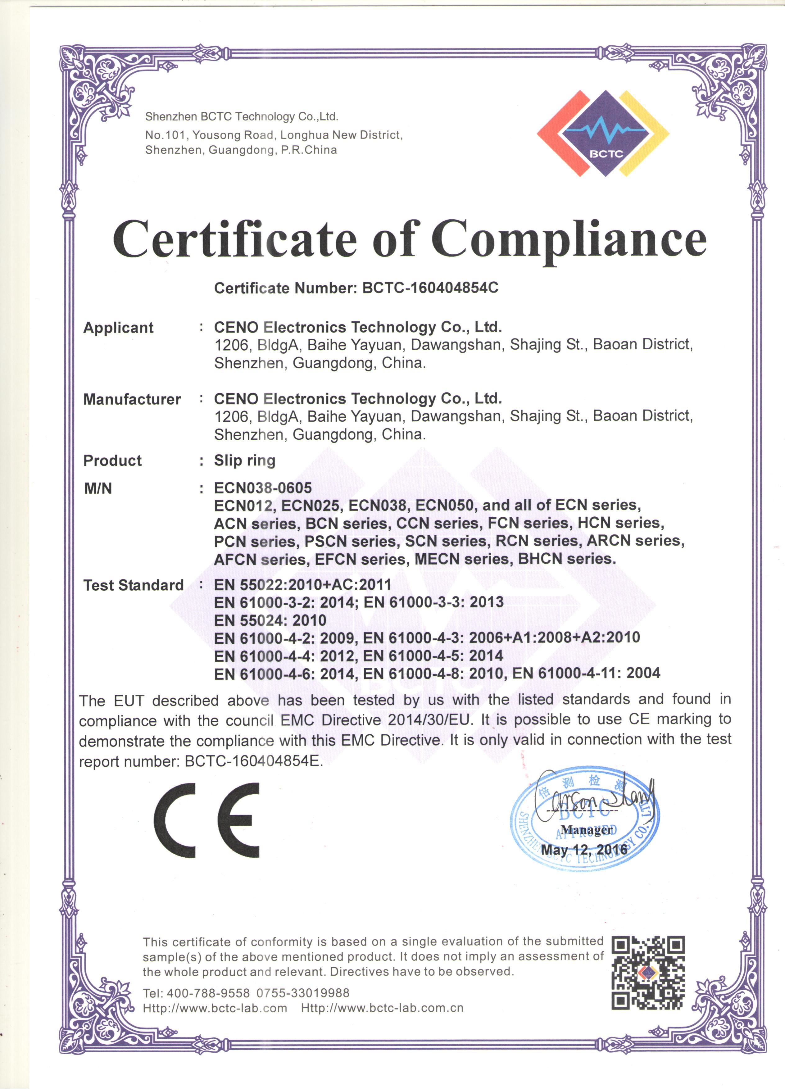 China CENO Electronics Technology Co.,Ltd Certificaten